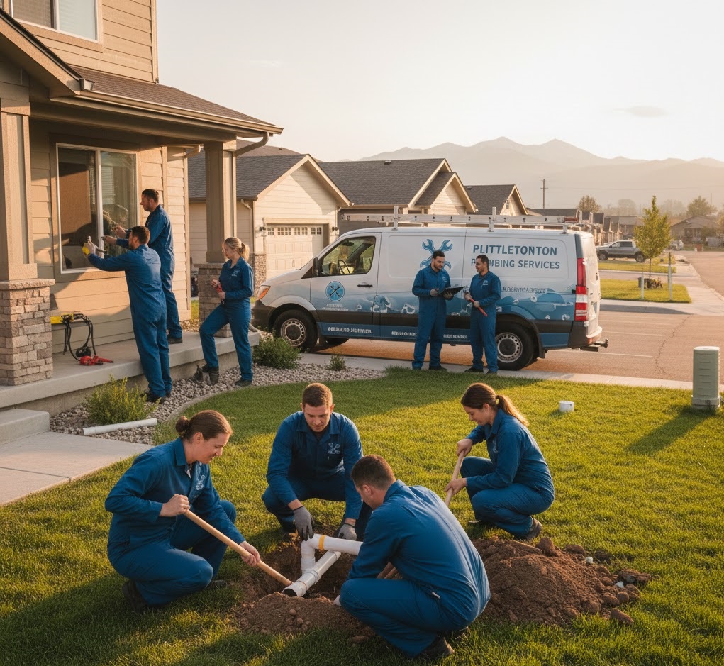 Professional plumber working on pipes in Littleton
